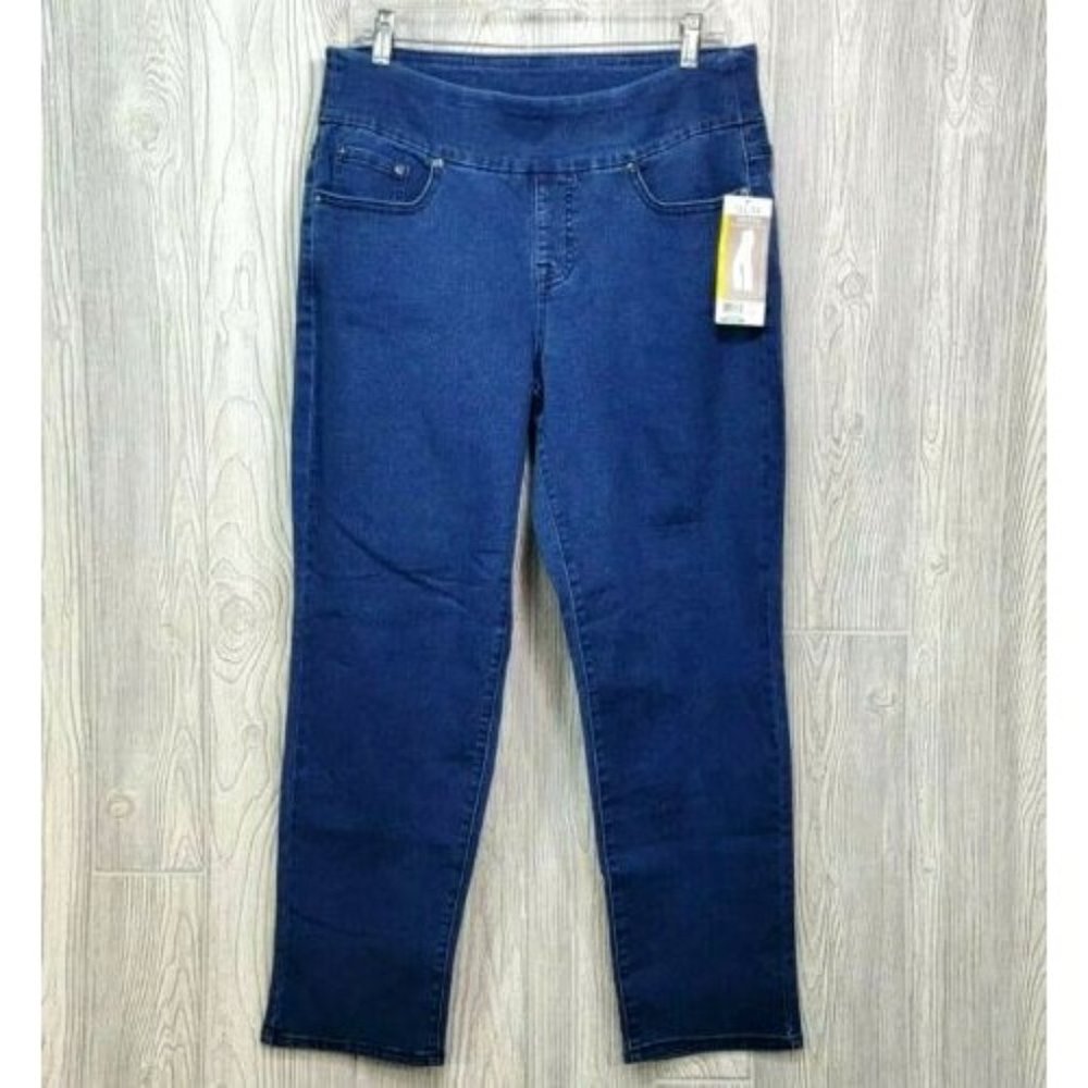 White Stag Womens Large Straight Leg Stretch Pull On Blue Jeans W Pockets NWT